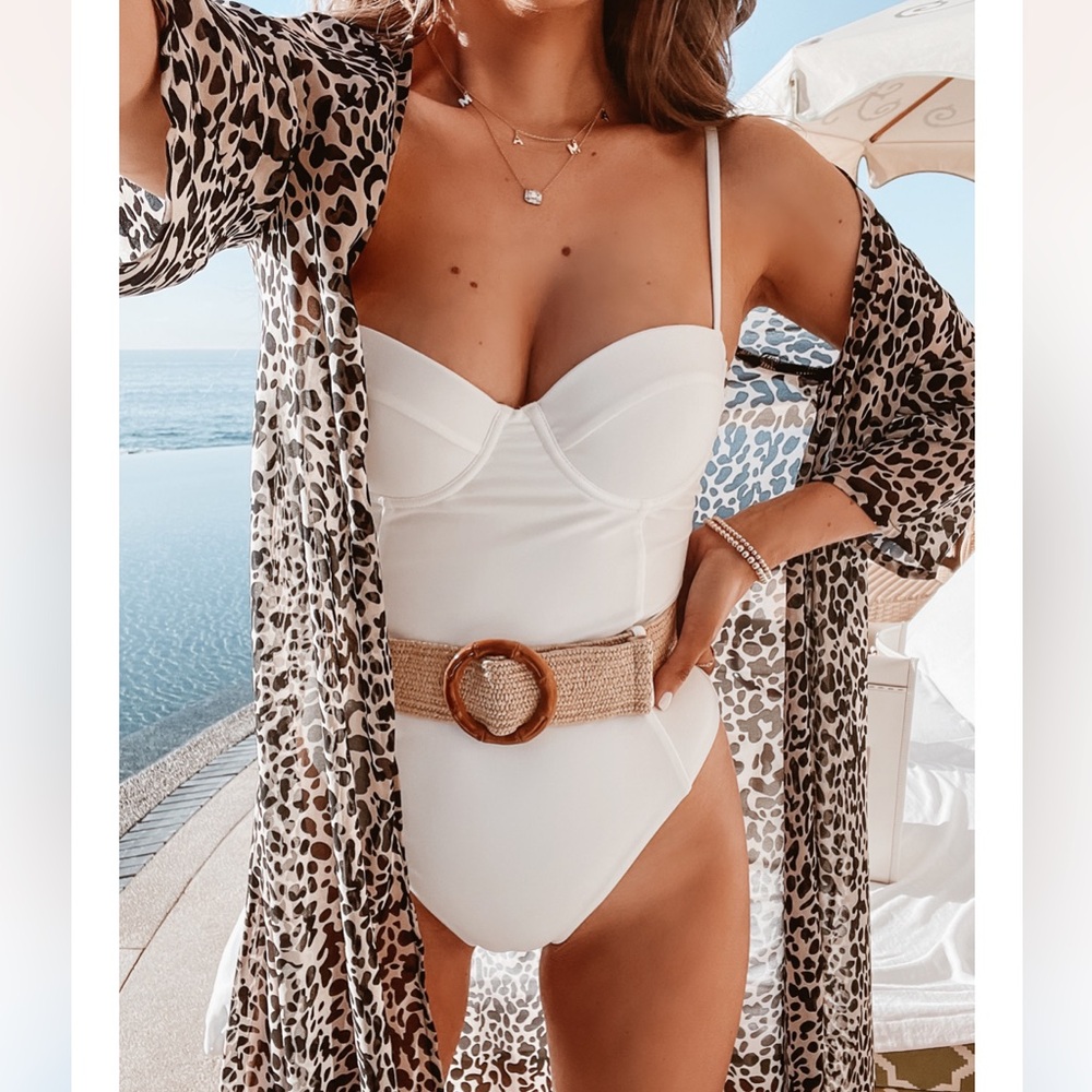 CAITLIN COVINGTON X PINK LILY The Sorrento Underwire Belted White Swimsuit